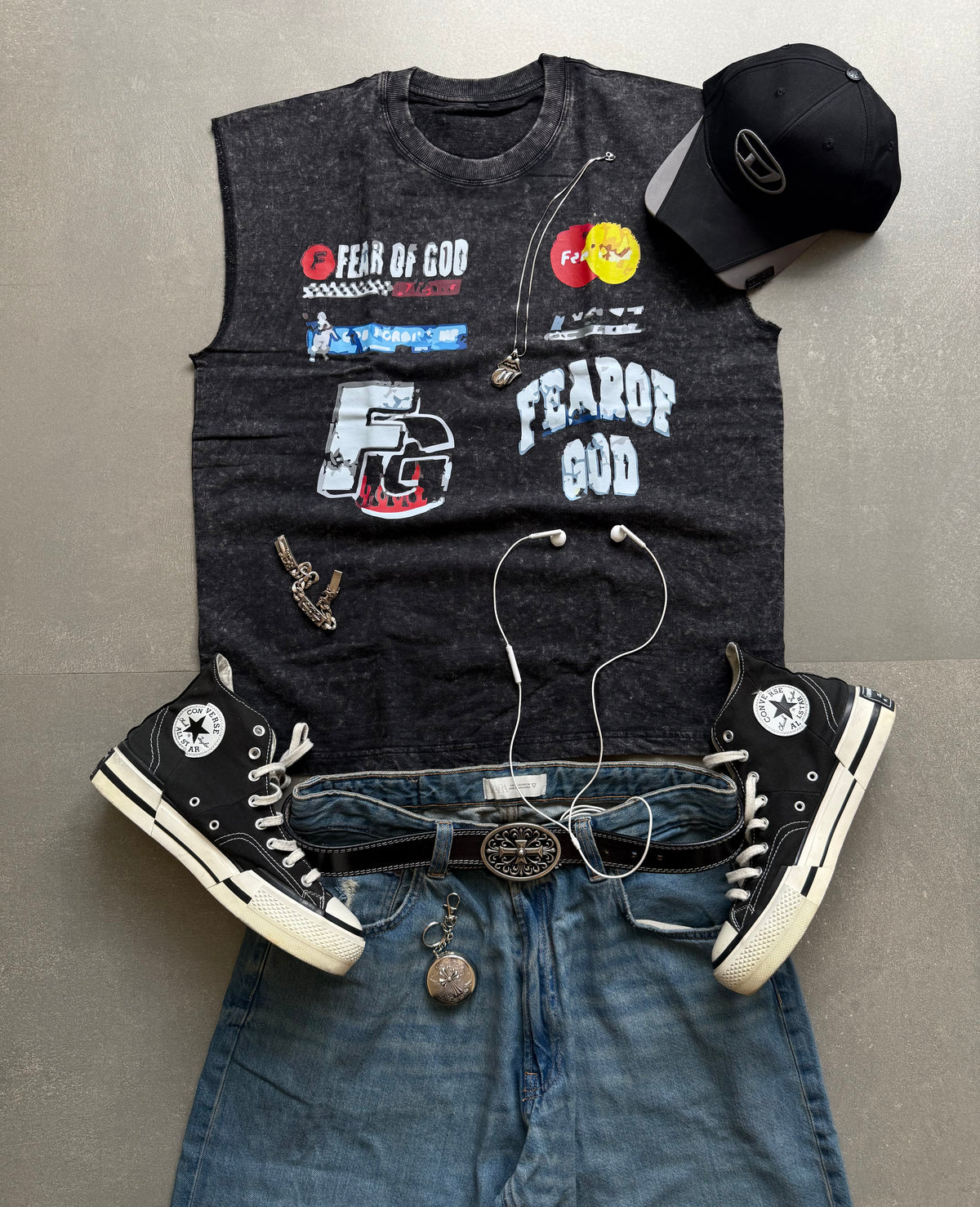 ELLC STUDIO ACID WASH SLEEVES TEE