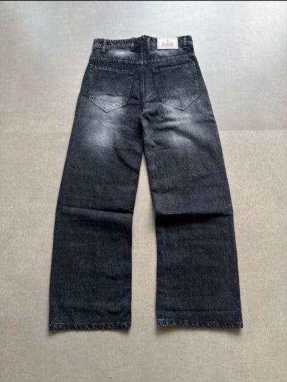 WASHED PANEL WIDE- LEG DENIM