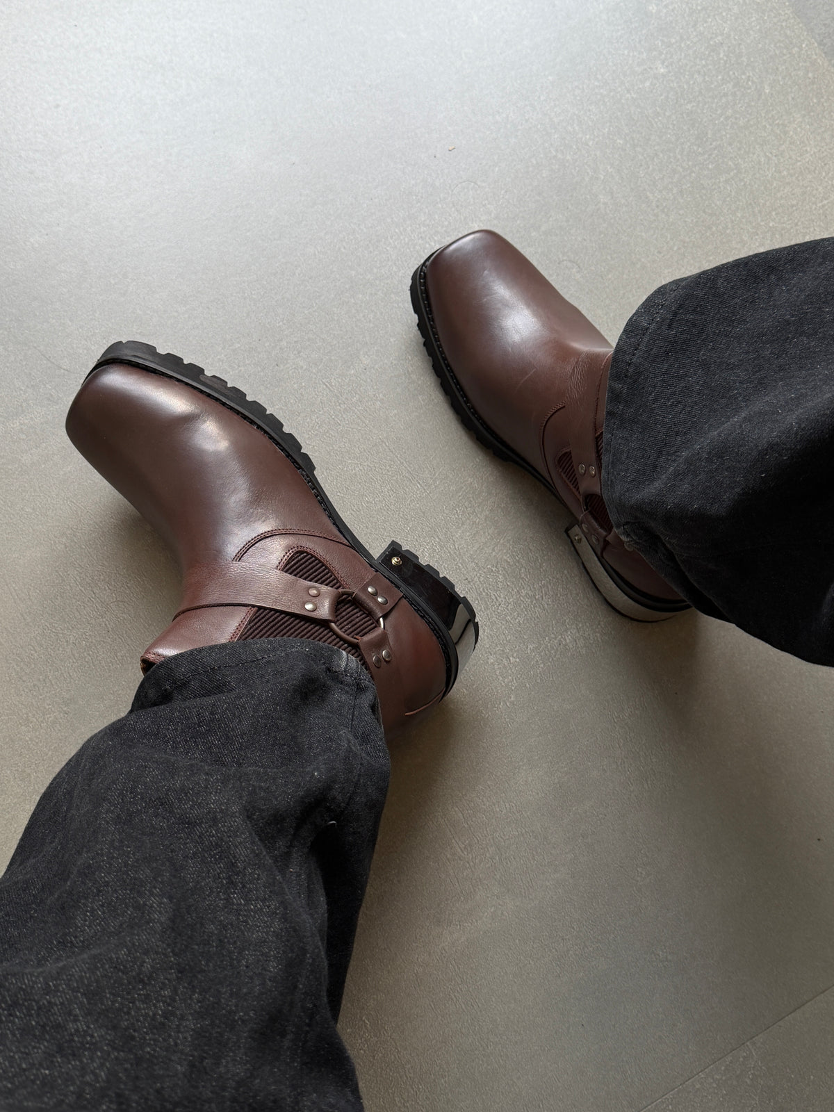 VINTAGE SYTLE HARNESS GENIUNE LEATHER BOOTS