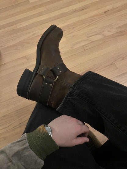 VINTAGE SYTLE HARNESS GENIUNE LEATHER BOOTS