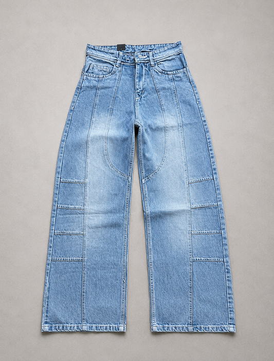 WASHED PANEL WIDE LEG DENIM