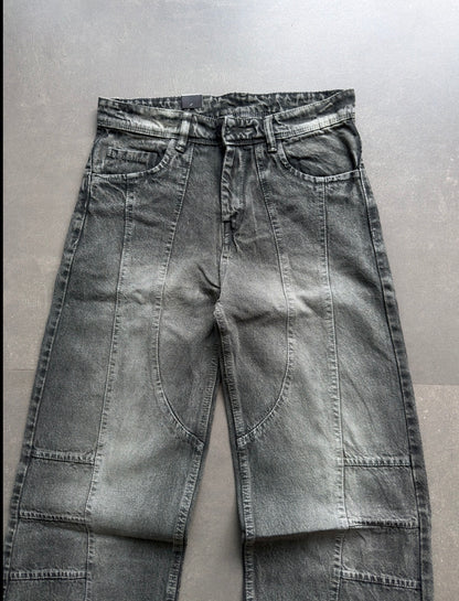 WASHED PANEL WIDE-LEG DENIM