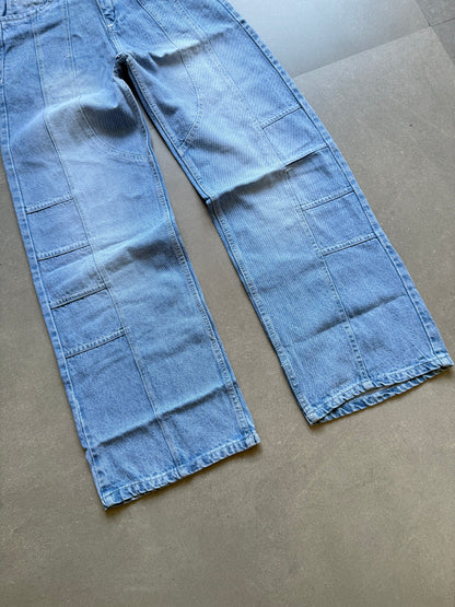 WASHED PANEL WIDE LEG DENIM