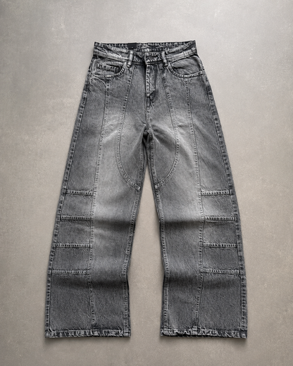 WASHED PANEL WIDE-LEG DENIM