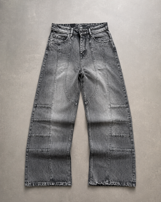 WASHED PANEL WIDE-LEG DENIM
