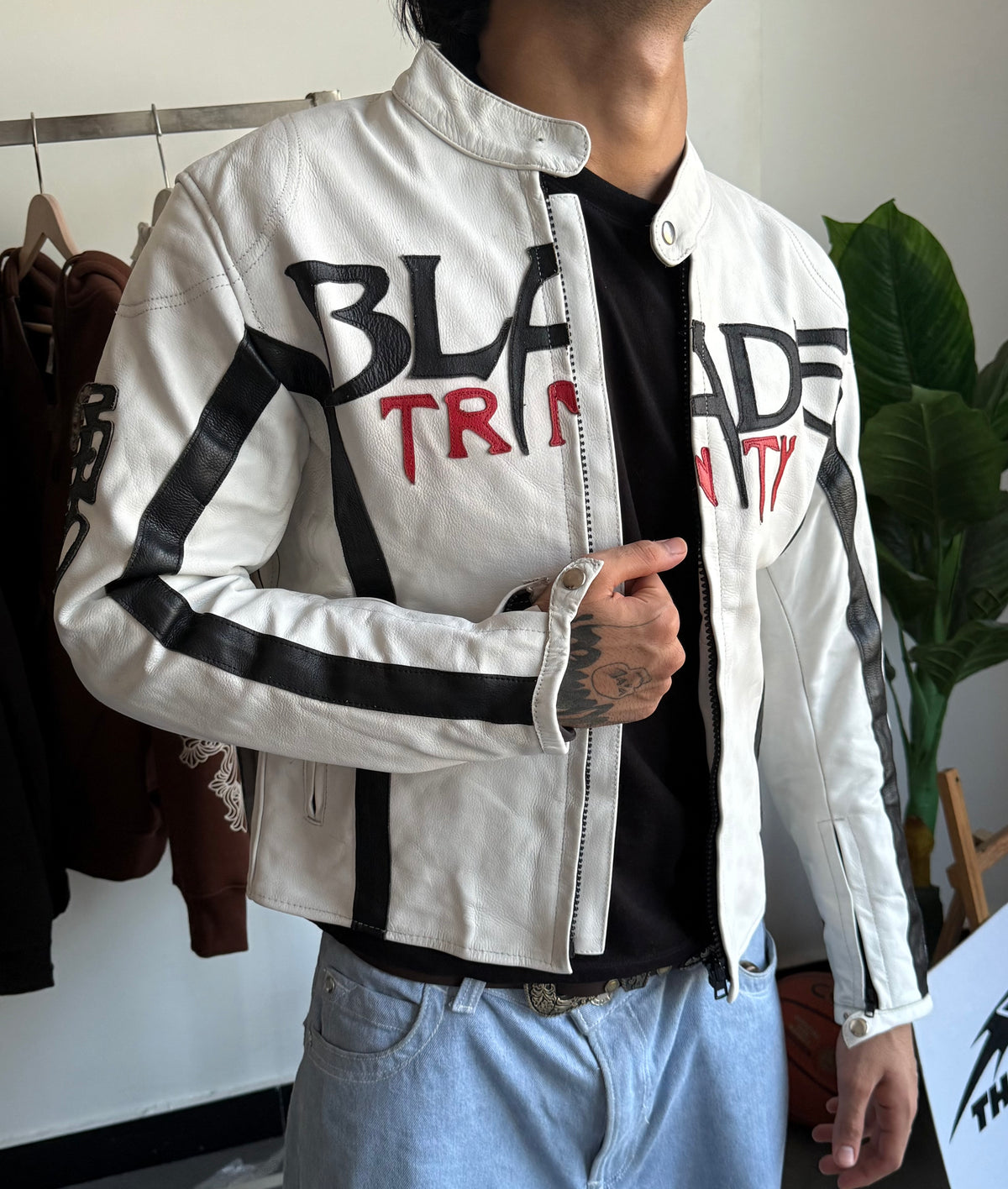 VINTAGE RARE BLADE TRNTY LEATHER RACING JACKET