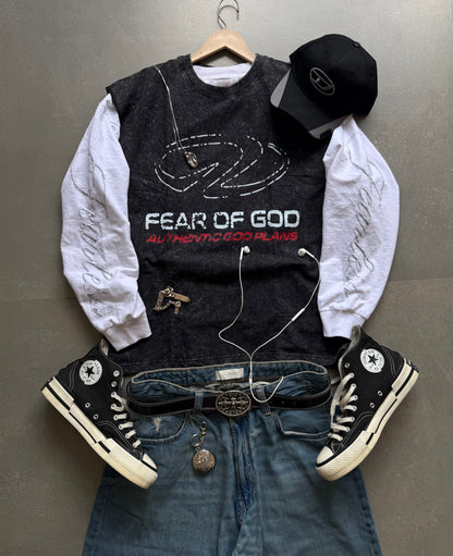 ELLC STUDIO ACID WASH SLEEVES TEE