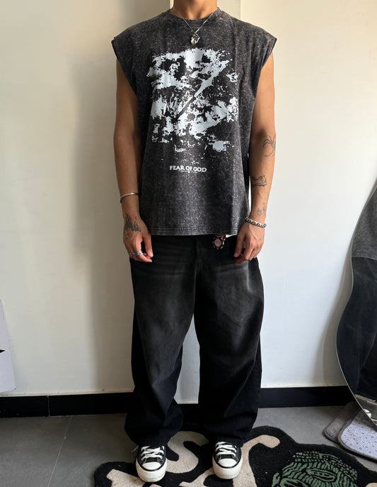 ELLC STUDIO ACID WASH SLEEVES TEE