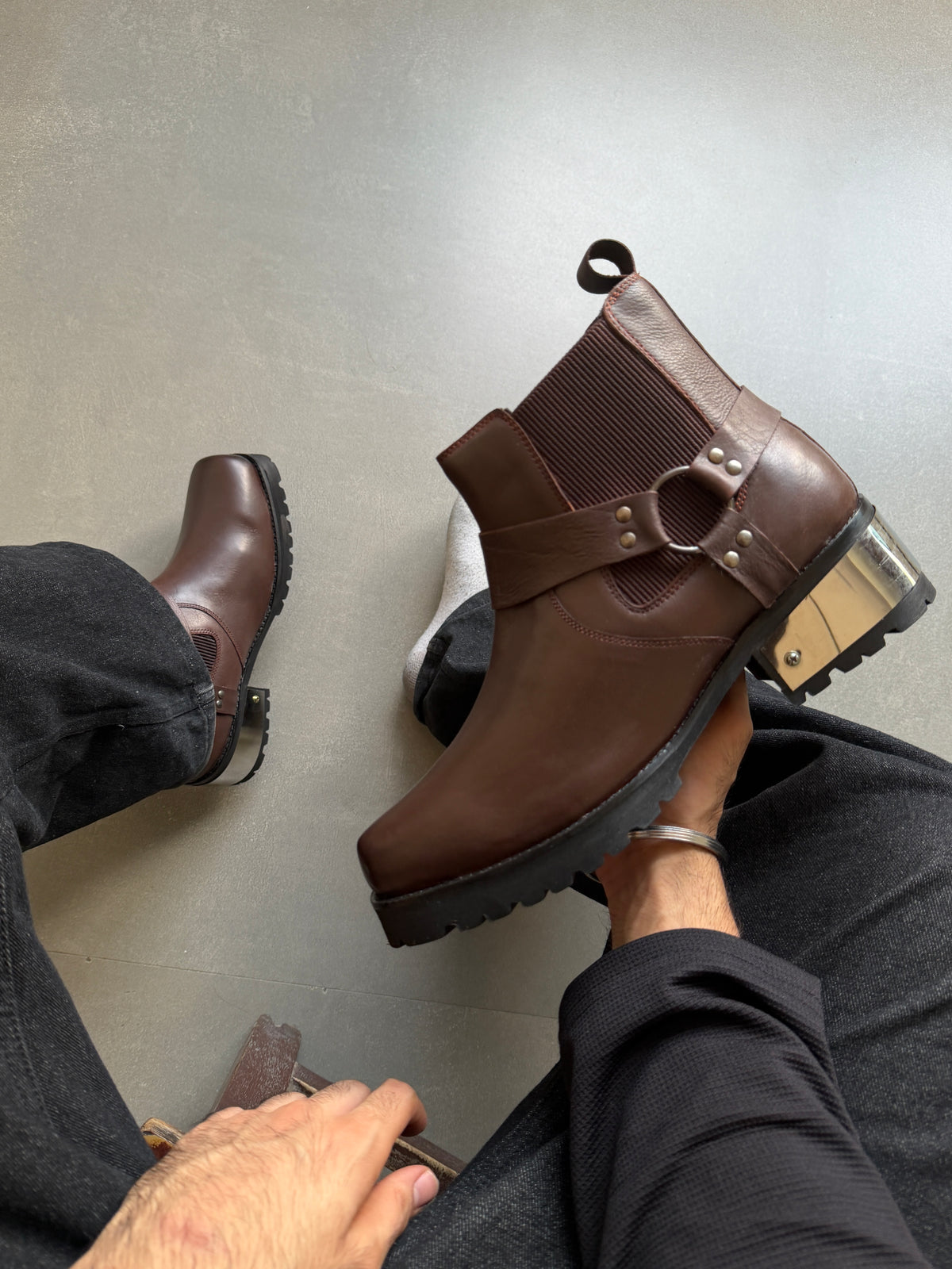 VINTAGE SYTLE HARNESS GENIUNE LEATHER BOOTS