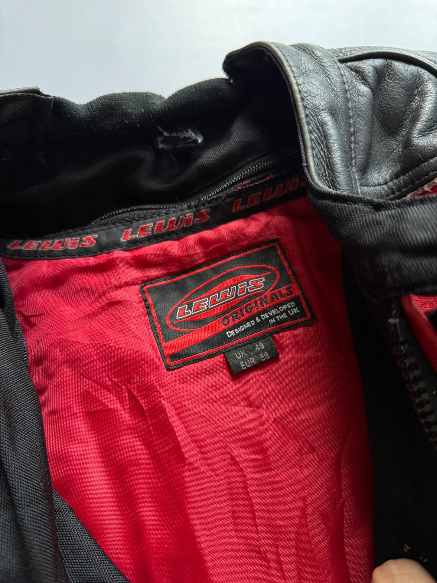VINTAGE LEWIS ORIGINALS LEATHER BIKER JACKET 
(Rare find) (safety pads)