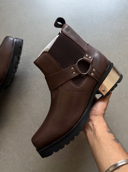 VINTAGE SYTLE HARNESS GENIUNE LEATHER BOOTS