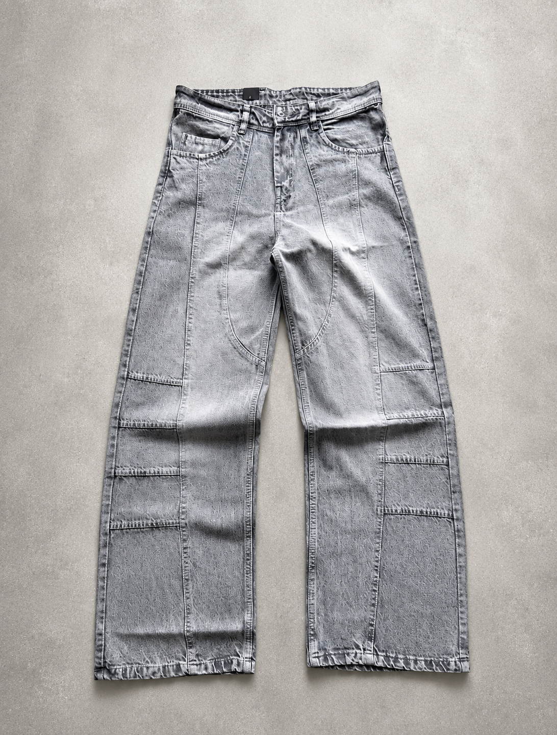WASHED GREY PANEL WIDE LEG DENIM