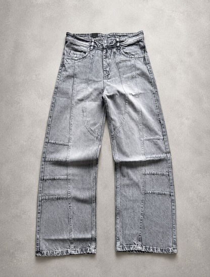 WASHED GREY PANEL WIDE LEG DENIM