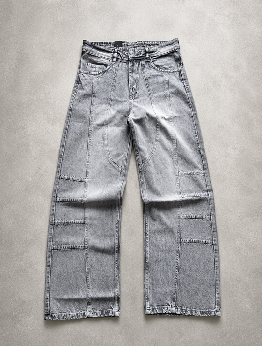WASHED GREY PANEL WIDE LEG DENIM
