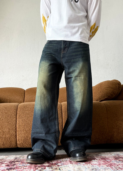 WASHED WIDE LEG BAGGY DENIM