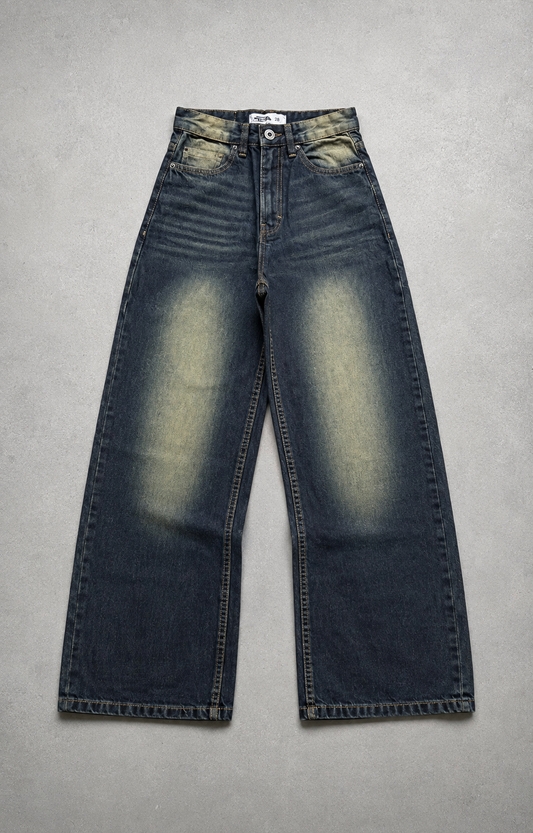 WASHED WIDE LEG BAGGY DENIM