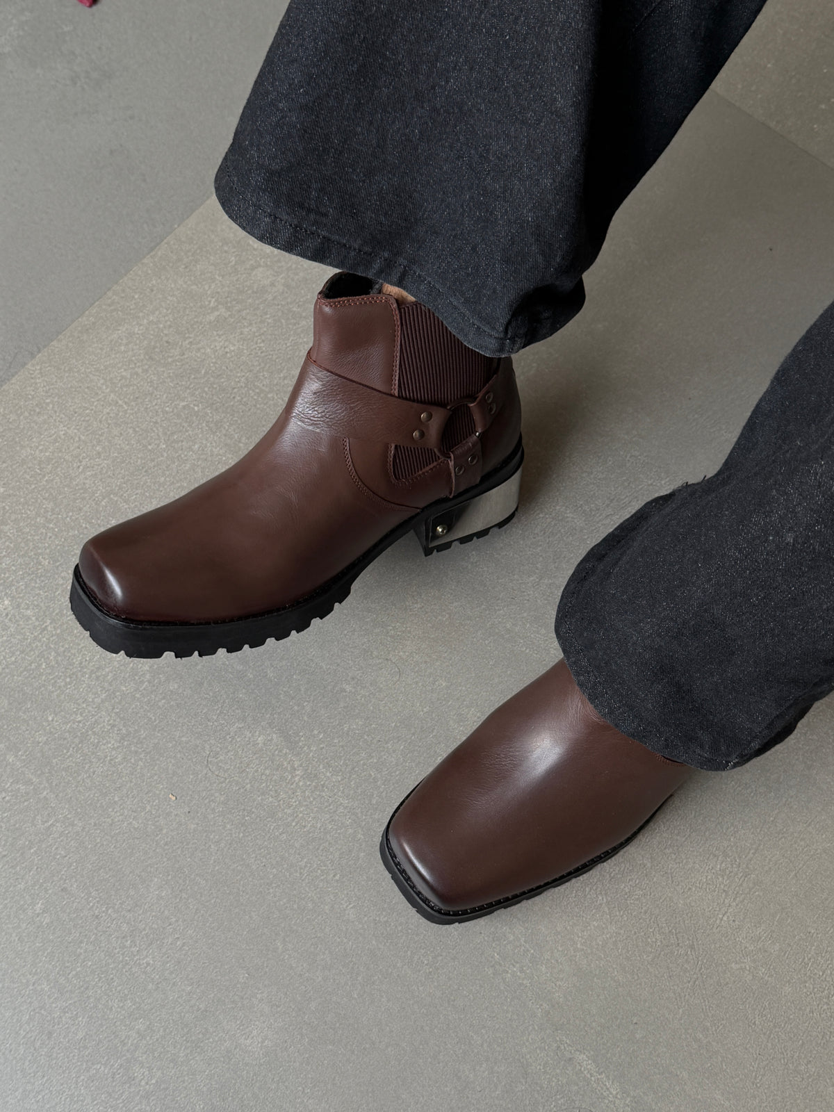 VINTAGE SYTLE HARNESS GENIUNE LEATHER BOOTS