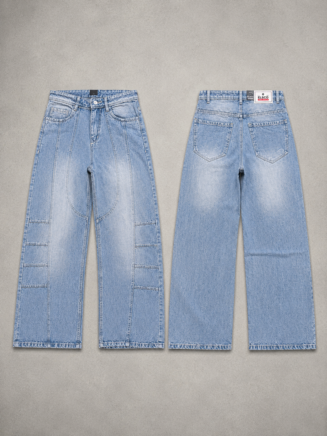 WASHED PANEL WIDE LEG DENIM