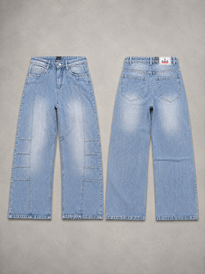 WASHED PANEL WIDE LEG DENIM
