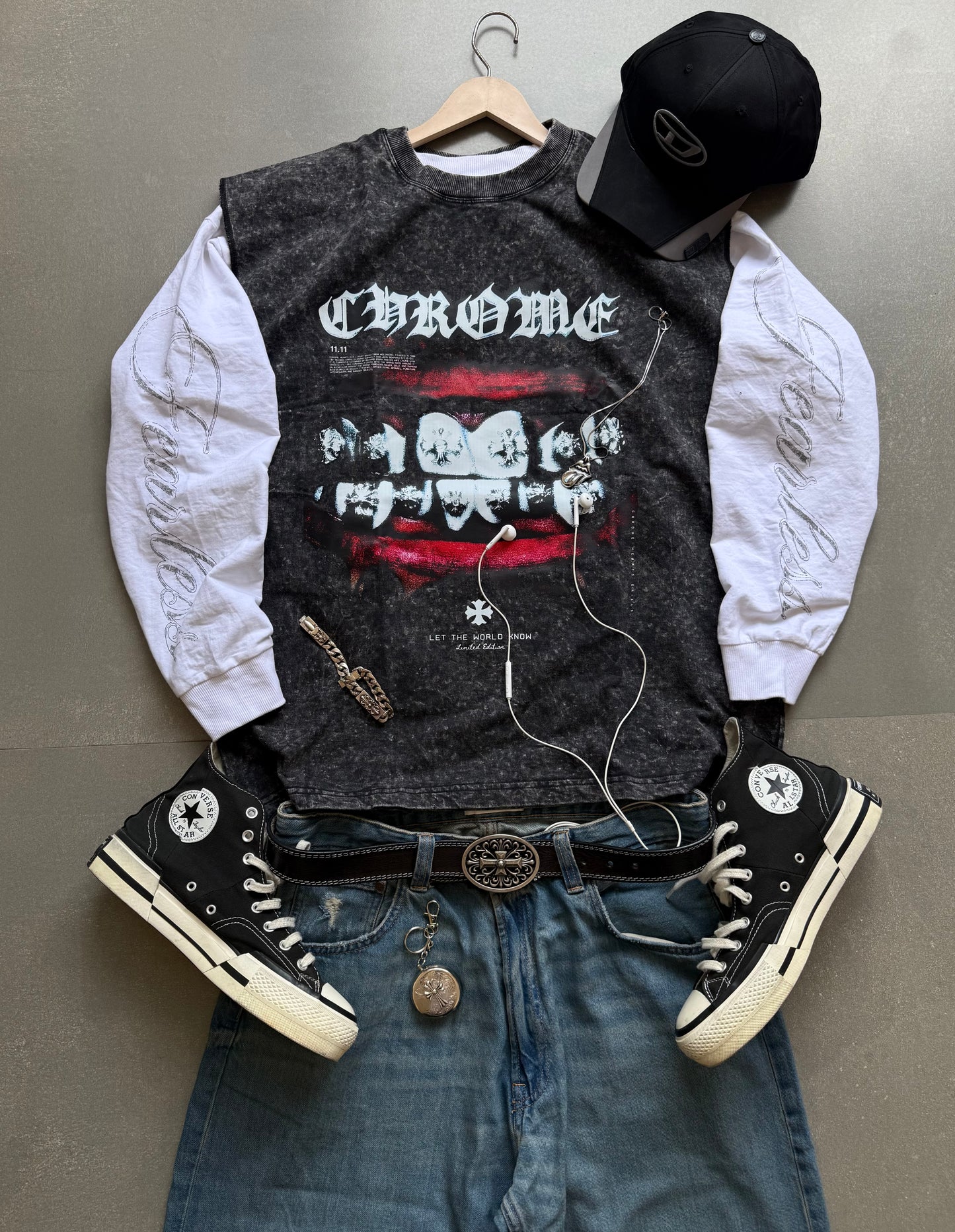 ELLC STUDIO ACID WASH SLEEVES TEE