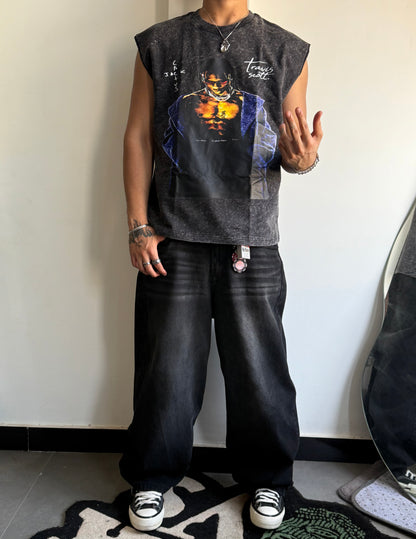 ELLC STUDIO ACID WASH SLEEVES TEE