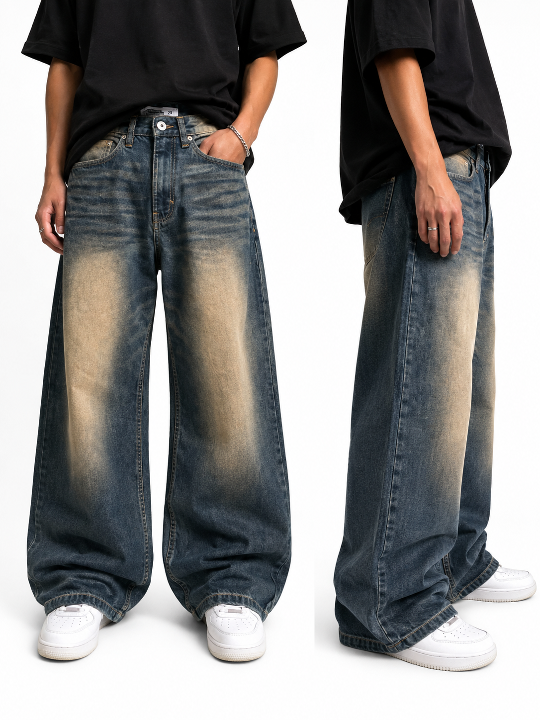 WASHED WIDE LEG BAGGY DENIM