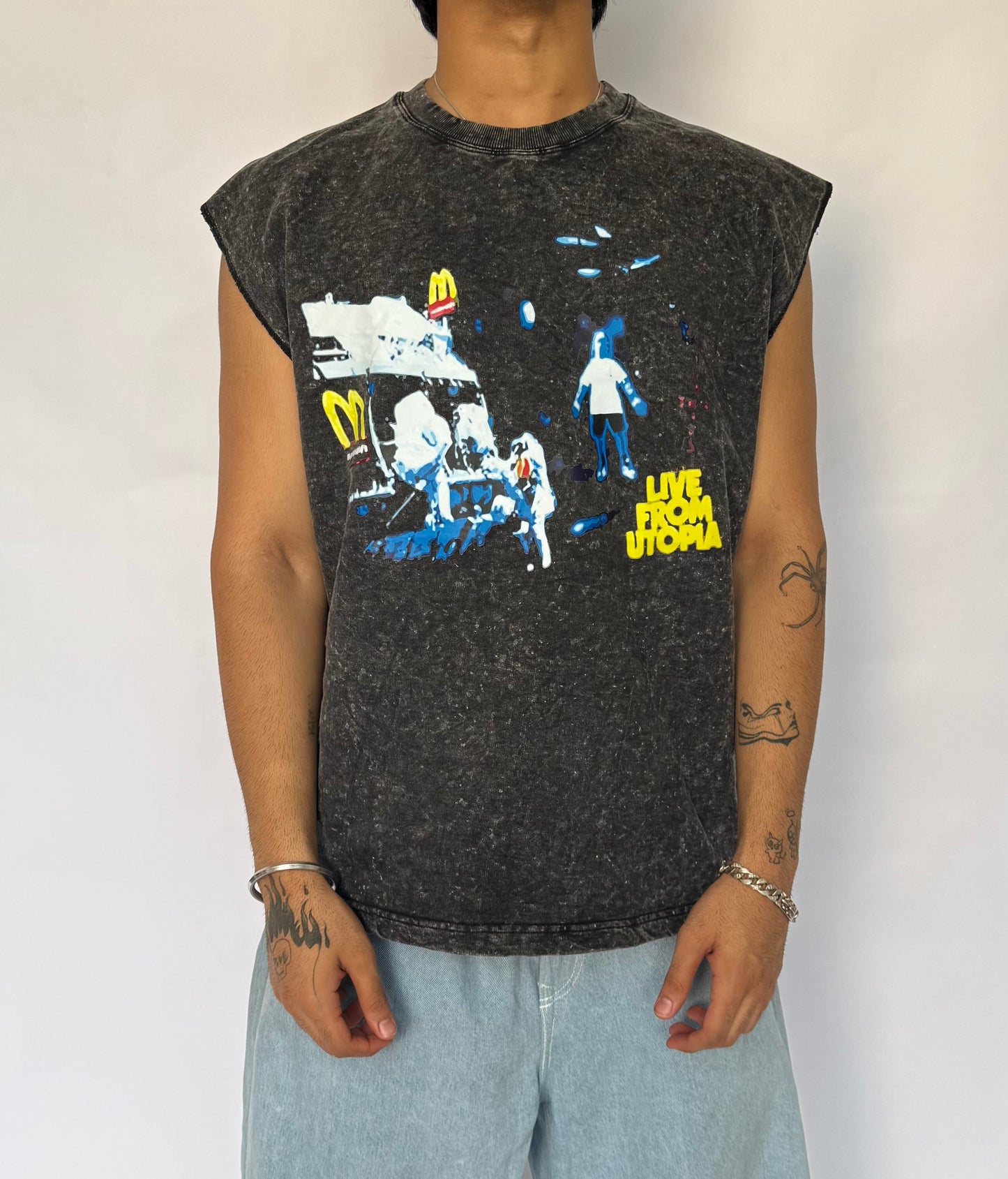 ELLC STUDIO ACID WASH SLEEVES TEE