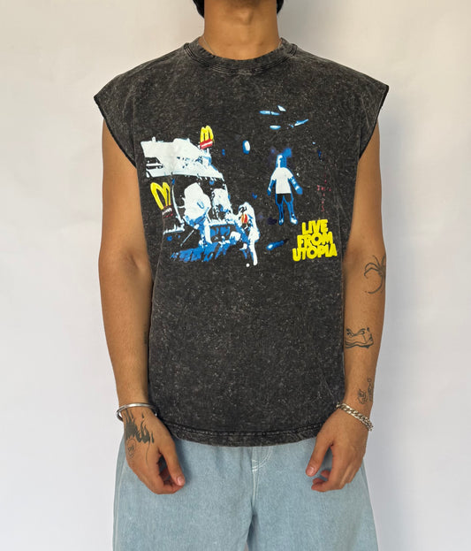 ELLC STUDIO ACID WASH SLEEVES TEE