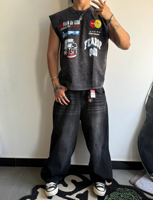 ELLC STUDIO ACID WASH SLEEVES TEE