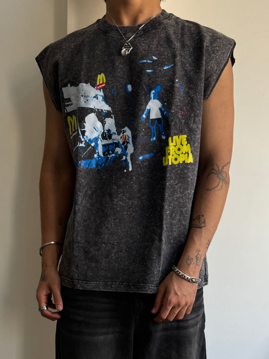 ELLC STUDIO ACID WASH SLEEVES TEE