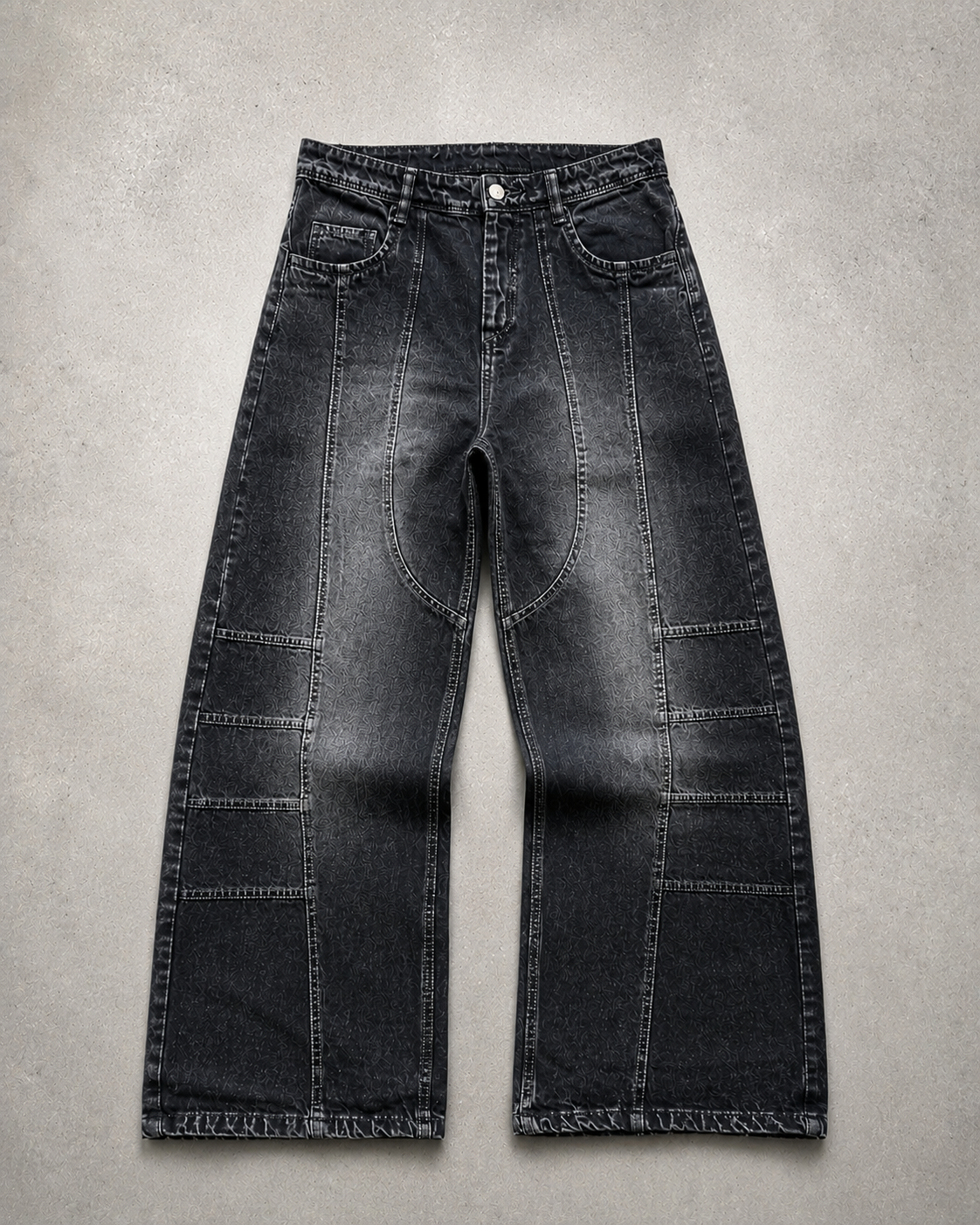 WASHED PANEL WIDE- LEG DENIM