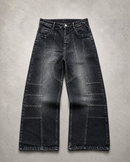 WASHED PANEL WIDE- LEG DENIM