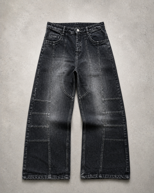 WASHED PANEL WIDE- LEG DENIM