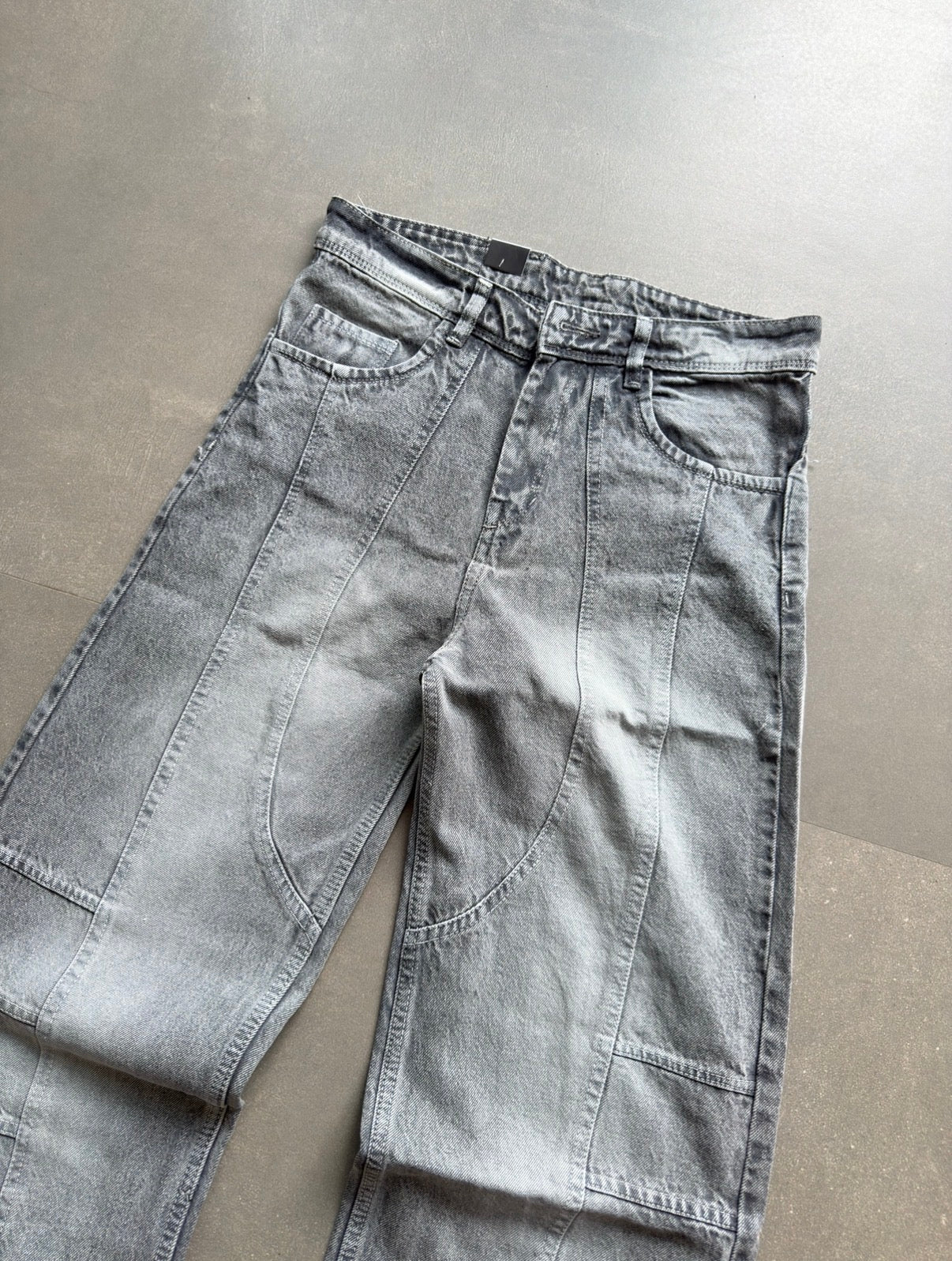 WASHED GREY PANEL WIDE LEG DENIM