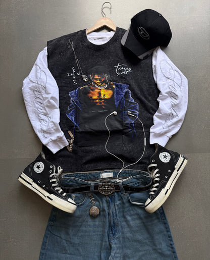 ELLC STUDIO ACID WASH SLEEVES TEE
