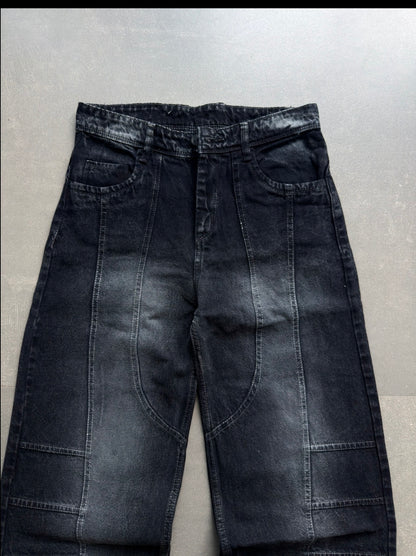 WASHED PANEL WIDE- LEG DENIM