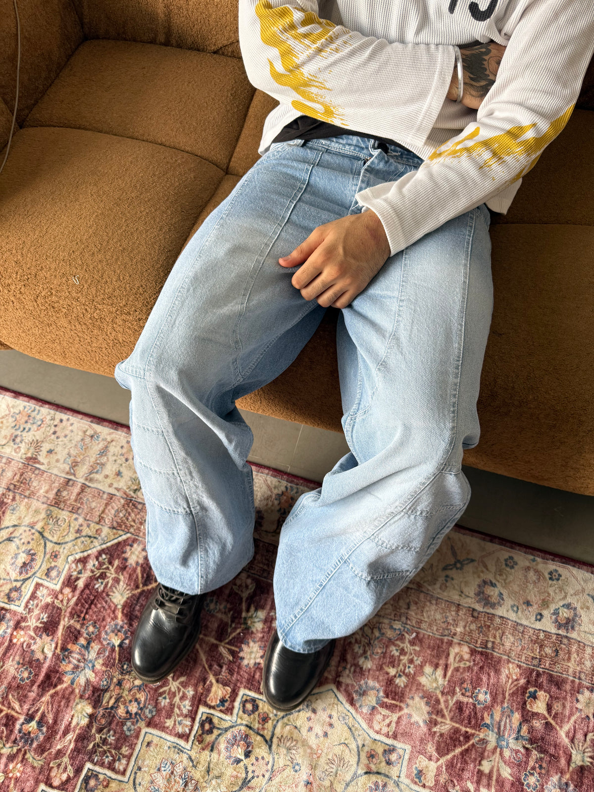 WASHED PANEL WIDE LEG DENIM