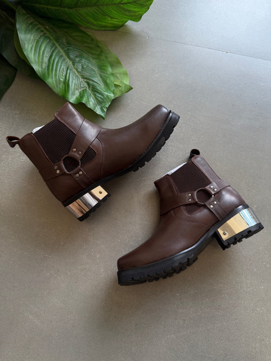 VINTAGE SYTLE HARNESS GENIUNE LEATHER BOOTS