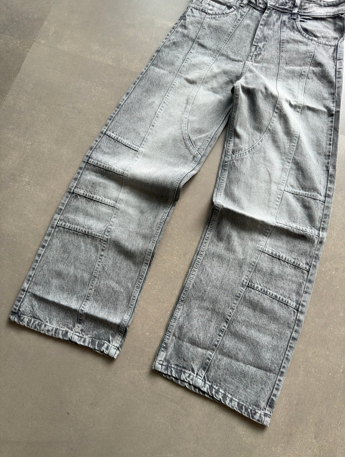 WASHED GREY PANEL WIDE LEG DENIM