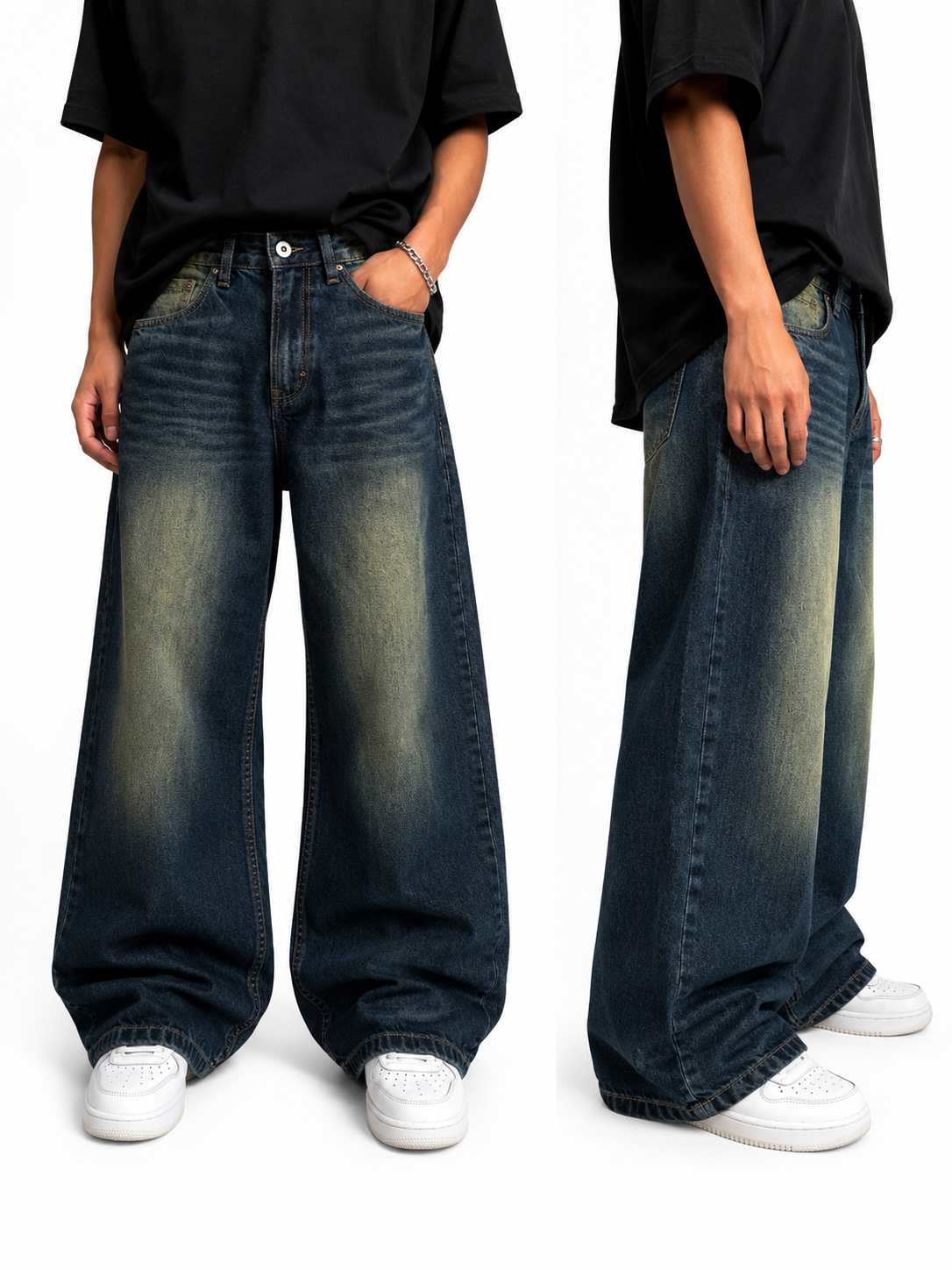 WASHED WIDE LEG BAGGY DENIM