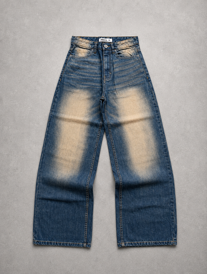 WASHED WIDE LEG BAGGY DENIM